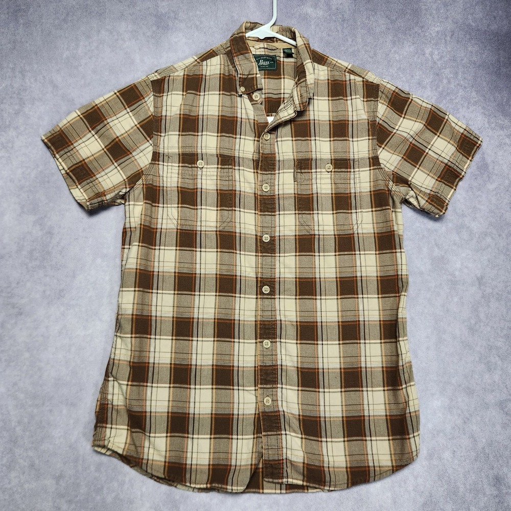G.H. Bass‎ & Co. Brown Plaid Button Up Short Sleeve Shirt Mens size Medium